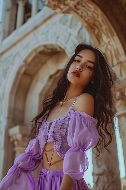 Foto grátis retrato de mulher vestindo roupas de moda de cor lavanda para a cor do ano