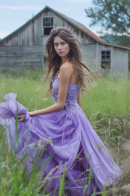 Foto grátis retrato de mulher vestindo roupas de moda de cor lavanda para a cor do ano