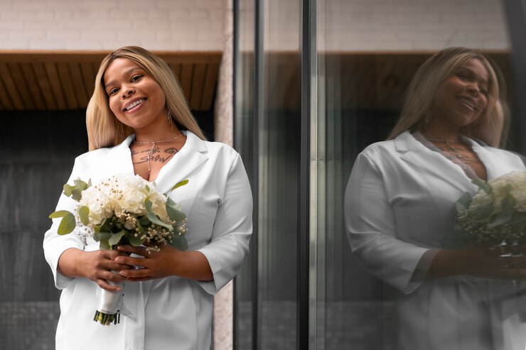 Foto grátis retrato de noiva vestida de branco para seu casamento