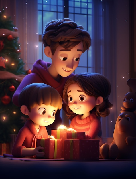 Retrato de pai aproveitando as celebrações de Natal com seus filhos