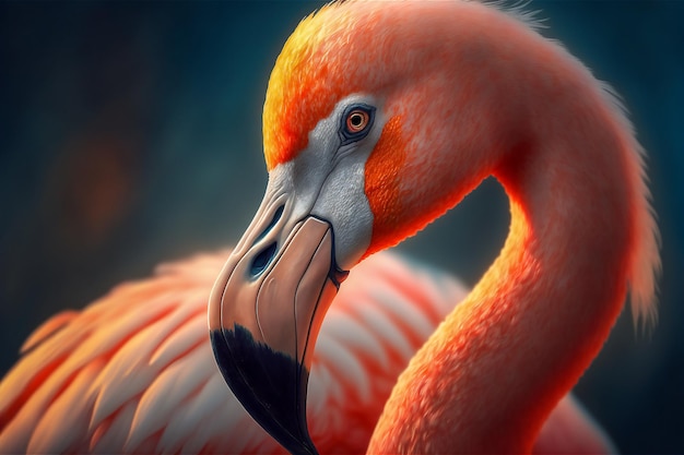 Retrato de pássaro flamingo rosa em fundo desfocado