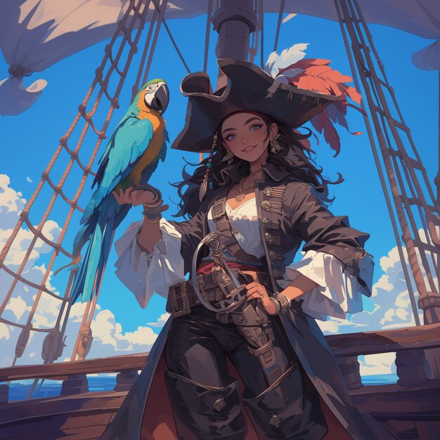 Retrato de personagem pirata em estilo de arte digital