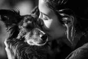 Foto grátis retrato de pessoa beijando seu animal de estimação