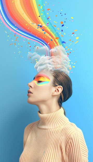 Foto grátis retrato de pessoa com cores do arco-íris simbolizando pensamentos do cérebro adhd