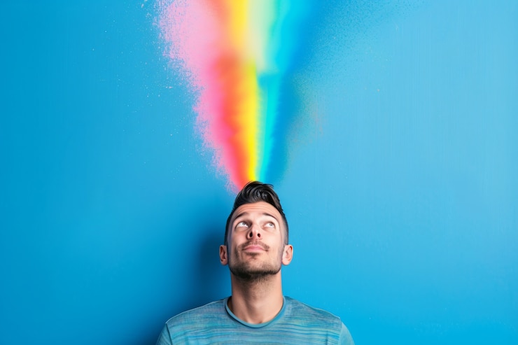 Foto grátis retrato de pessoa com cores do arco-íris simbolizando pensamentos do cérebro adhd