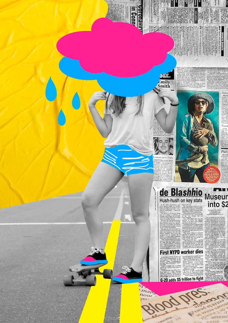 Foto grátis retrato de pessoa com técnica de colagem e bloqueio de cores