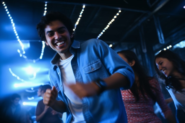 Retrato de pessoa sorrindo enquanto dança