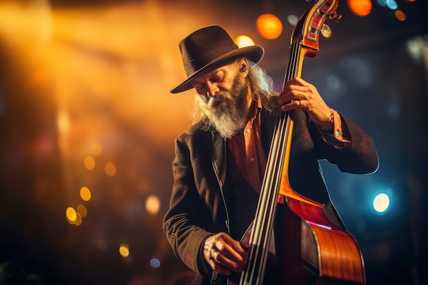 Retrato de pessoa tocando música no baixo