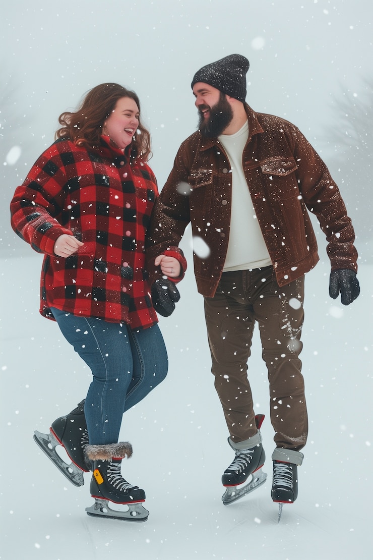 Foto grátis retrato de pessoas patinando no gelo ao ar livre durante o inverno