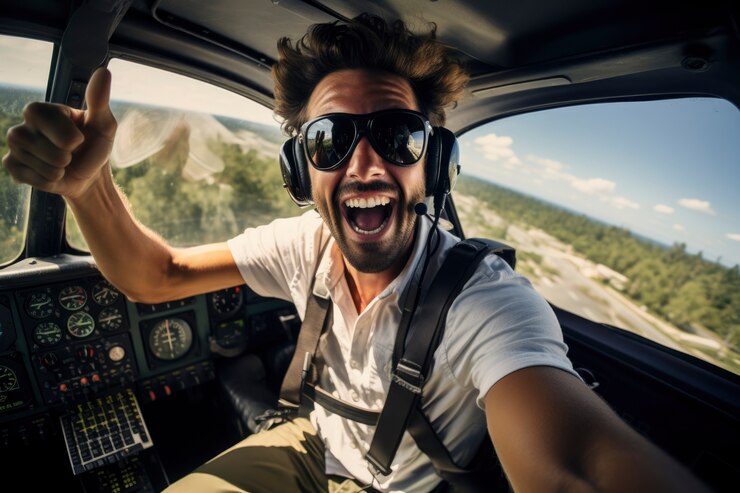 Foto grátis retrato de piloto masculino sorridente