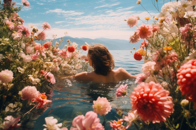 Foto grátis retrato de primavera de mulher com flores em flor