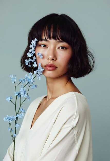 Retrato de primavera em flor de uma bela mulher