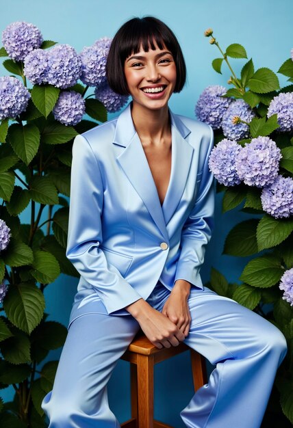Retrato de primavera em flor de uma bela mulher