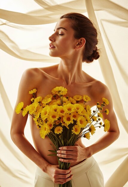 Retrato de primavera em flor de uma bela mulher