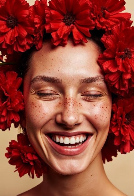Retrato de primavera em flor de uma bela mulher