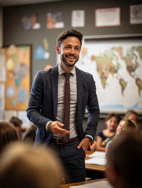 Retrato de professor do sexo masculino ensinando na escola