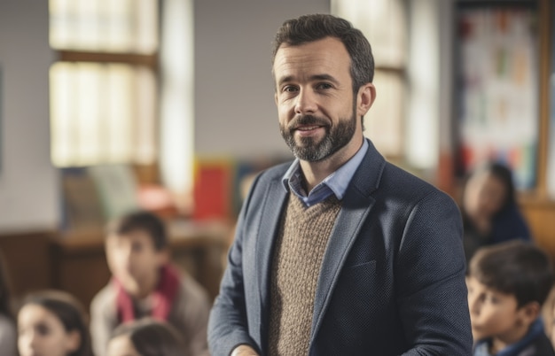 Retrato de professor do sexo masculino ensinando na escola