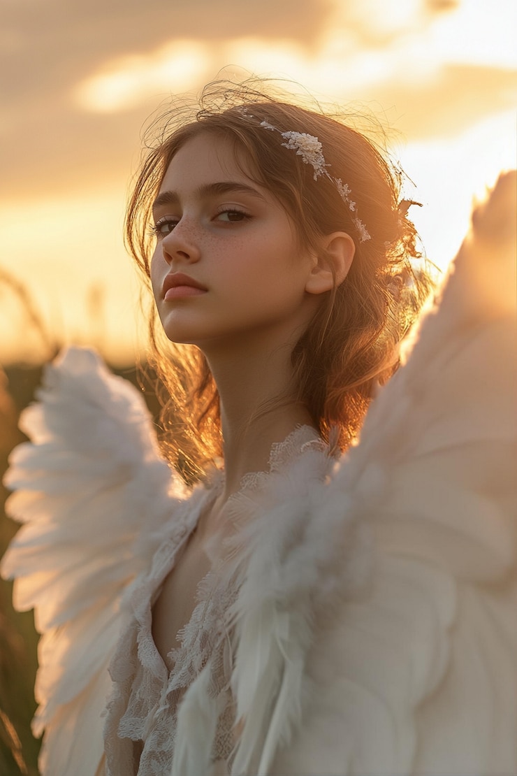 Foto grátis retrato de ser humano retratado como um anjo com asas