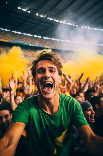 Retrato de torcedores de futebol no estádio