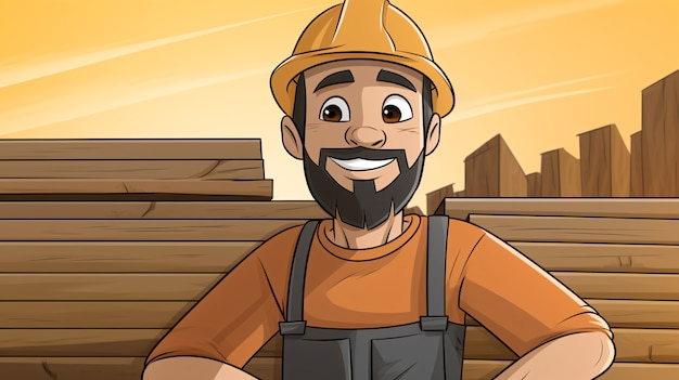 Retrato de trabalhador da construção civil em estilo cartoon