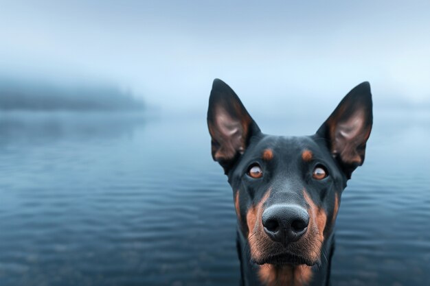 Retrato de um adorável cão doberman