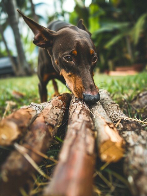 Retrato de um adorável cão doberman