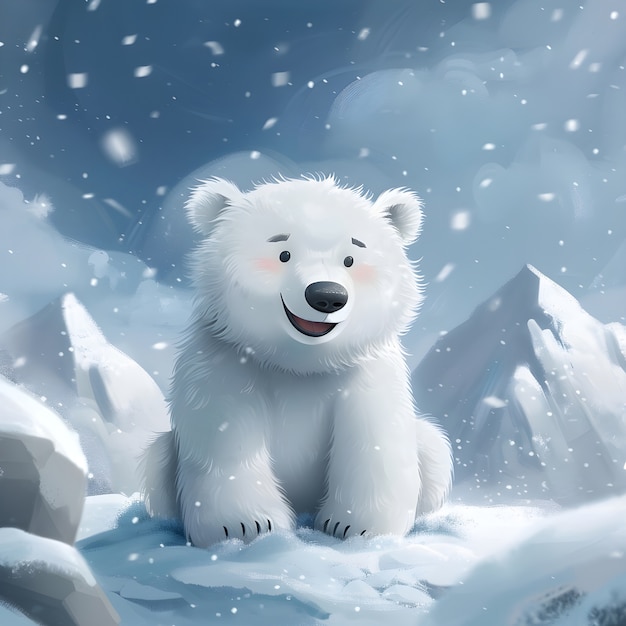 Retrato de um adorável urso polar branco com neve