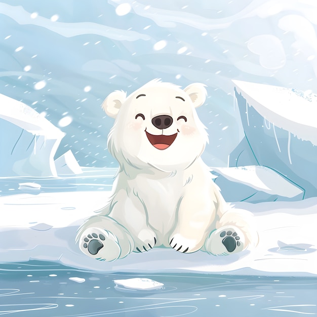 Foto grátis retrato de um adorável urso polar branco com neve