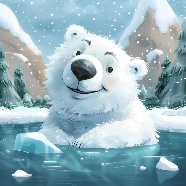 Retrato de um adorável urso polar branco com neve