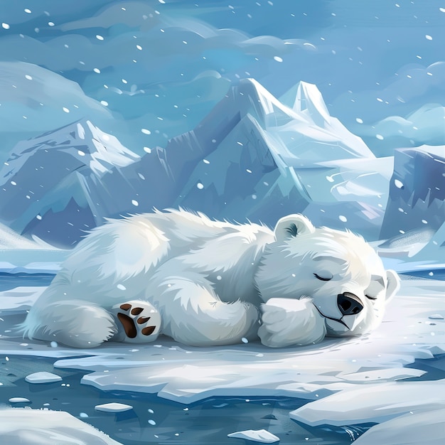 Foto grátis retrato de um adorável urso polar branco com neve