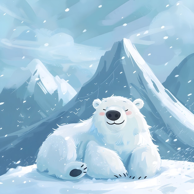 Retrato de um adorável urso polar branco com neve