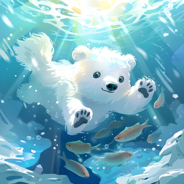 Retrato de um adorável urso polar branco com neve