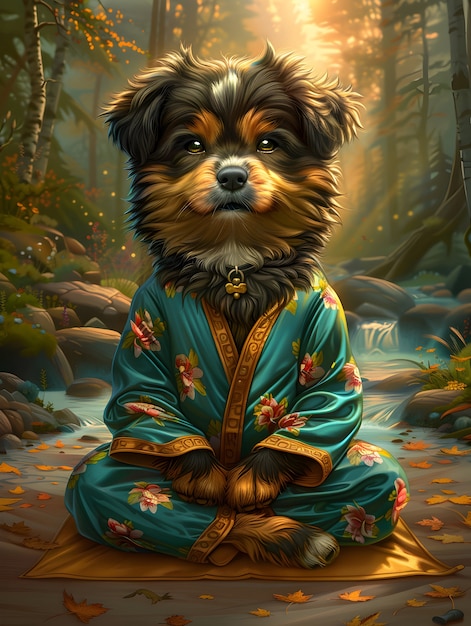 Retrato de um animal meditando e praticando a atenção plena em estilo de arte digital