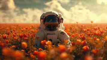 Foto grátis retrato de um astronauta em fato espacial com flores