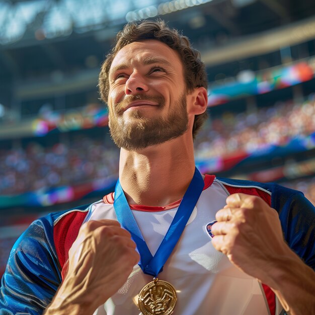 Retrato de um atleta competindo no torneio dos Jogos Olímpicos