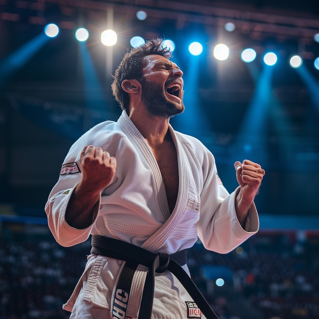 Retrato de um atleta competindo no torneio dos Jogos Olímpicos