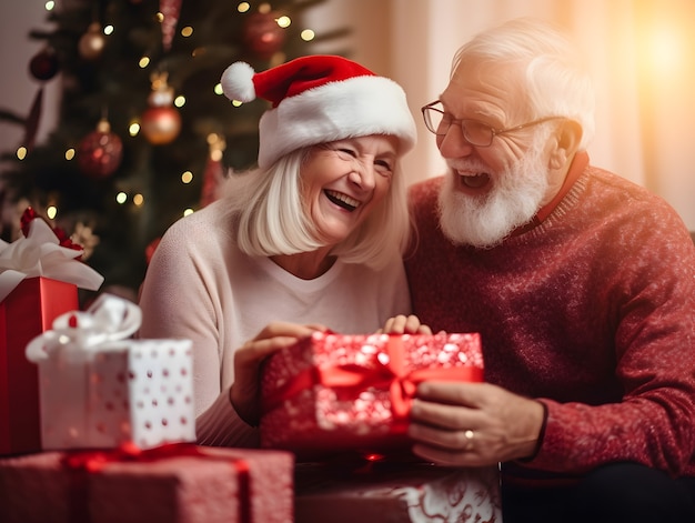 Retrato de um casal a celebrar o Natal