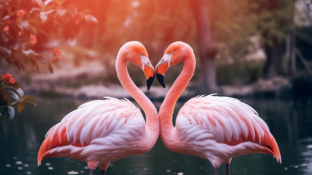 Retrato de um casal de flamingos afetuosos