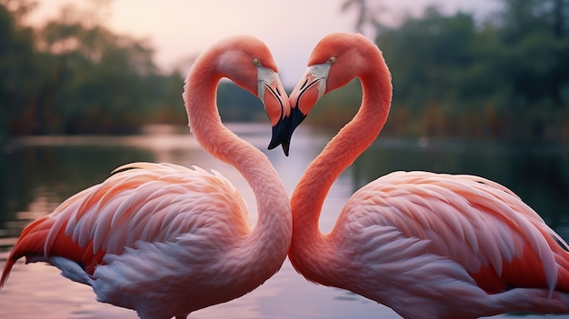 Retrato de um casal de flamingos afetuosos