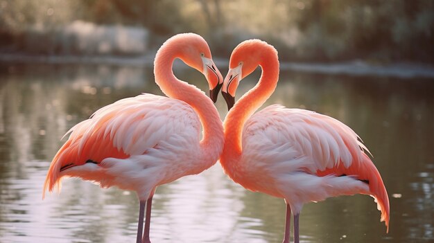 Retrato de um casal de flamingos afetuosos