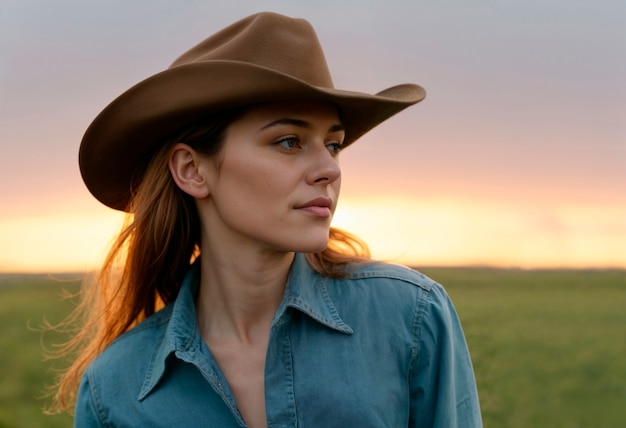 Foto grátis retrato de um cowboy com fundo desfocado