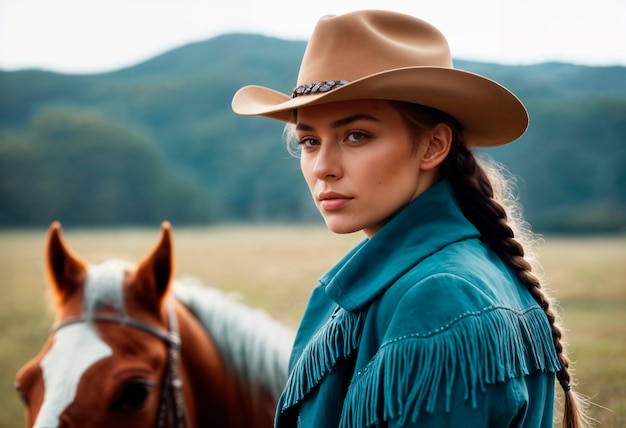 Retrato de um cowboy com fundo desfocado