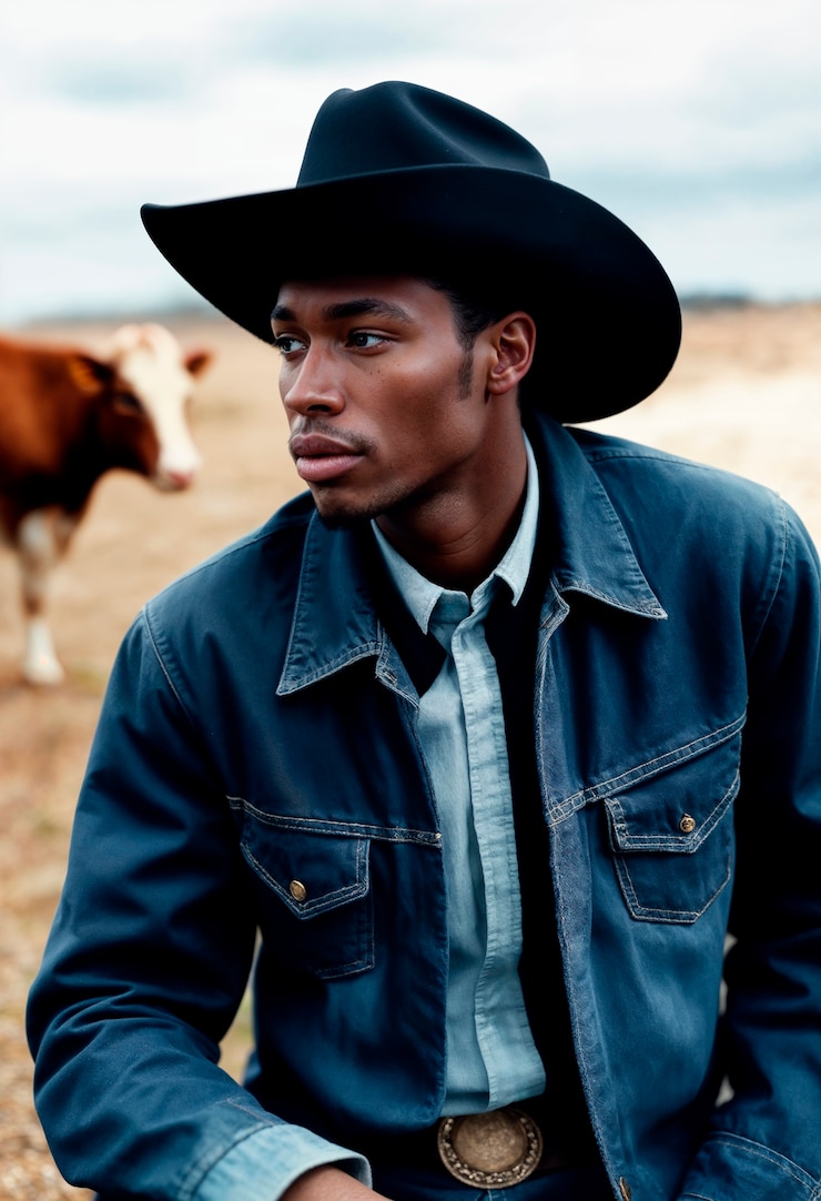 Foto grátis retrato de um cowboy com fundo desfocado