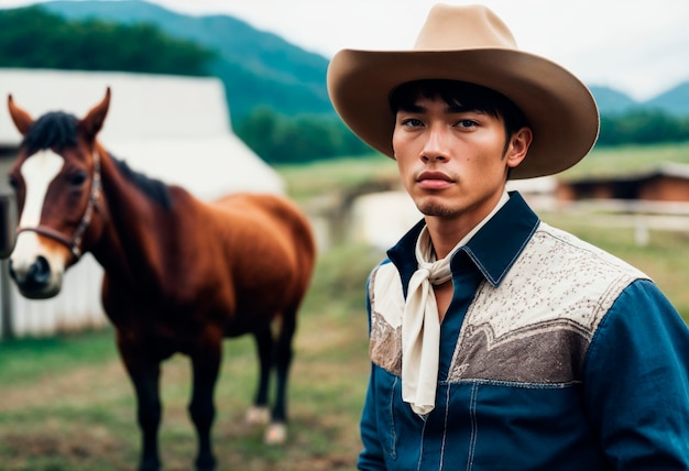 Foto grátis retrato de um cowboy com fundo desfocado
