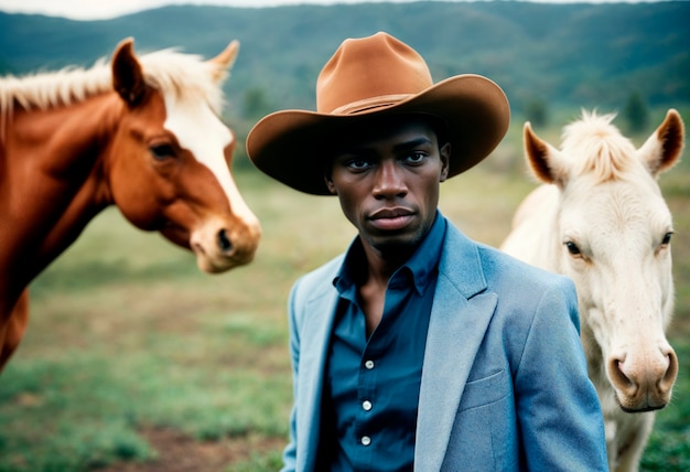 Foto grátis retrato de um cowboy com fundo desfocado