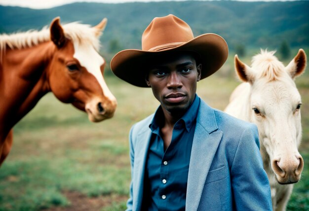 Retrato de um cowboy com fundo desfocado