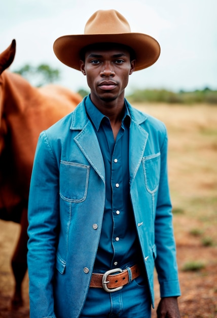 Retrato de um cowboy com fundo desfocado