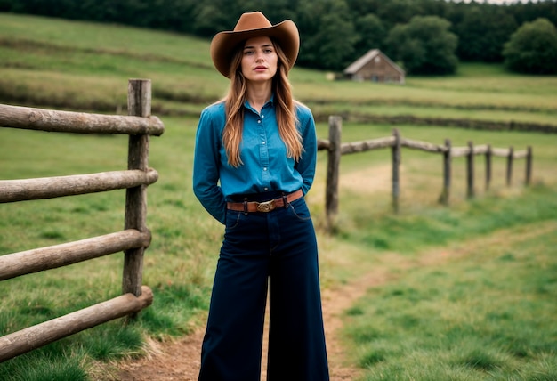 Foto grátis retrato de um cowboy com fundo desfocado