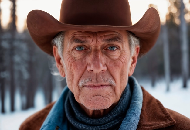 Foto grátis retrato de um cowboy com fundo desfocado
