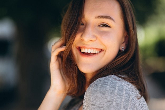 Retrato, de, um, feliz, mulher